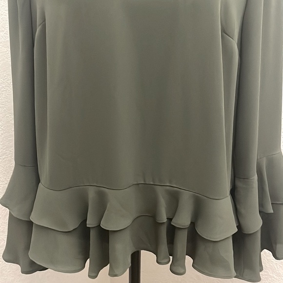 a.n.a. Olive Green Ruffle Hem Blouse - Picture 3 of 6